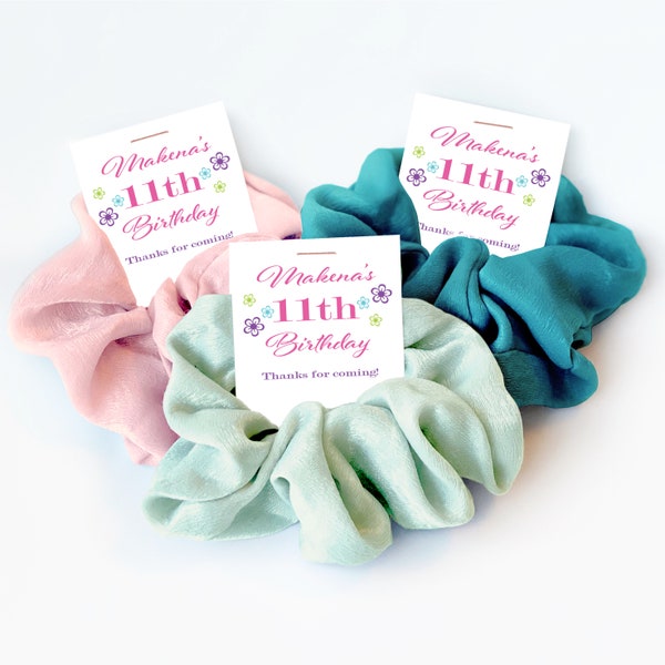 11th Birthday Party Favors for Girls, Hair Scrunchie, Retro Flowers 11th Birthday Favors, Eleventh Birthday, Eleven Years Old