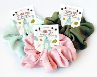 Girl Dinosaur Baby Shower Favors, Hair Scrunchie Favors, Dinosaur Baby Shower Party Favors, Dinosaur Decorations, Dino Baby Shower - LD100