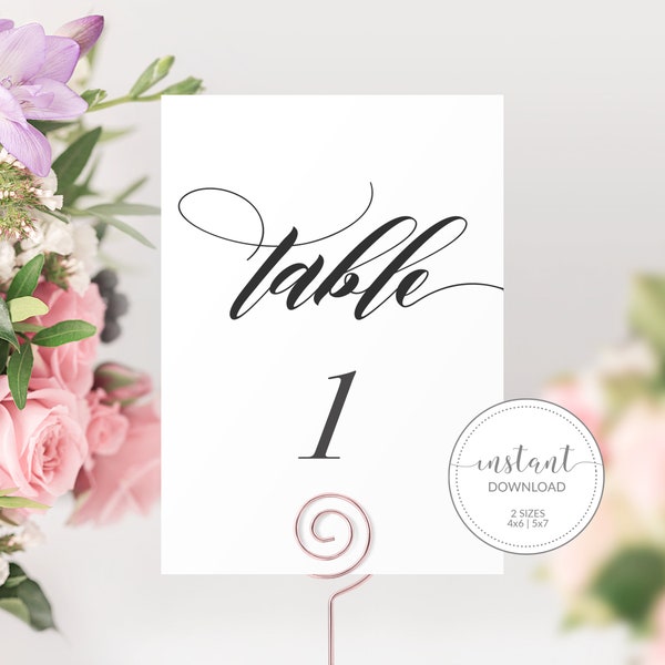 Wedding Table Numbers 1-50, Table Number Cards Wedding, Script Table Numbers, Table Numbers 4x6 and 5x7, Printable INSTANT DOWNLOAD - SFB100