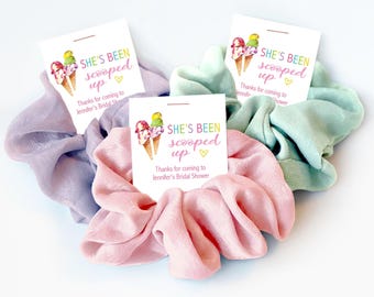 Ice Cream Bridal Shower Favors, Hair Scrunchie Favors, Shes Been Scooped Up Party Favors, Summer Bridal Shower Guest Gifts