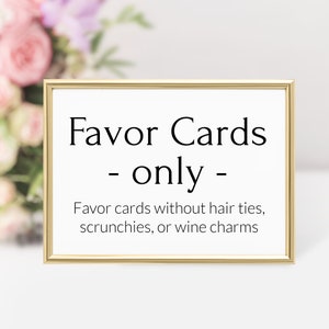 Cartes de faveur SEULEMENT, balises de faveur sans cravates de cheveux, scrunchies, ou charmes de vin, impression de carte de faveur personnalisée