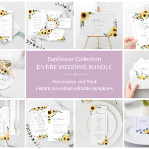 Sunflower Wedding Invitation Bundle, Printable Sunflower Wedding Invitation Set, Summer Sunflower Invitation Template, DIGITAL S100