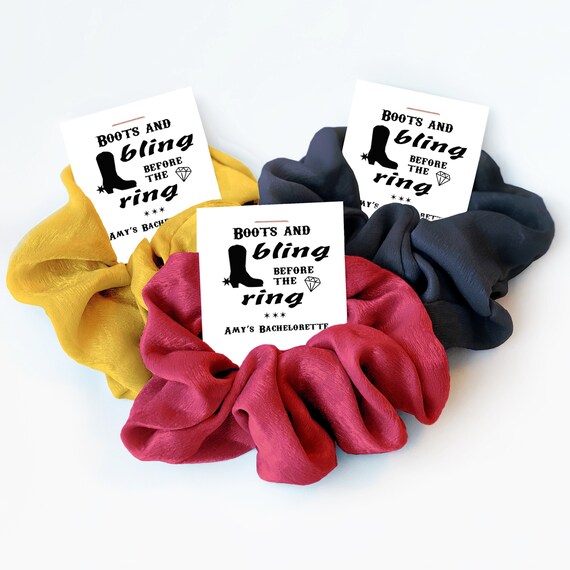 Cowgirl Bachelorette Party Favors Hair Scrunchies Boots and Bling Before the Ring Cowgirl Bach Country Western Bachelorette Favors Etsy