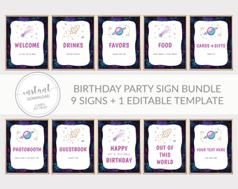 Outer Space Party Sign Bundle, Printable Space Party Decorations, Outer Space Party Supplies, Space Birthday Party, DIGITAL DOWNLOAD SG100