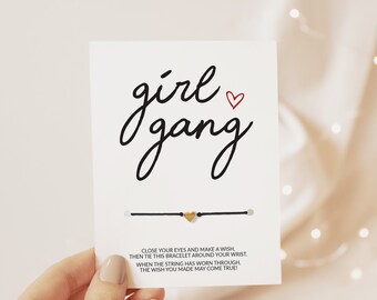 Girl Gang Make A Wish Bracelet, Best Friend Gift, Friendship Bracelet Card, Girl Power Gift for Her, Support Your Local Girls Trip Gifts