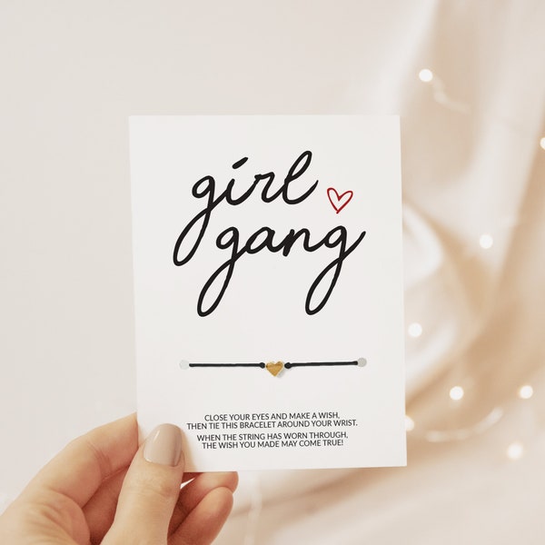 Girl Gang Make A Wish Bracelet, Best Friend Gift, Friendship Bracelet Card, Girl Power Gift for Her, Support Your Local Girls Trip Gifts