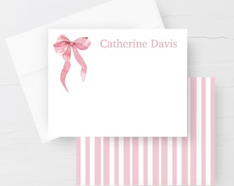 Personalized Note Cards With Envelopes, Pink Bow Stationery Notecards With Envelopes, Custom Note Cards, Preppy Girls Stationary Set of 12