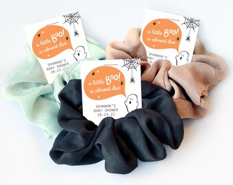 Halloween Baby Shower Favors, Hair Scrunchies, A Little Boo Is Almost Due Baby Shower Guest Gifts, Cute Ghost Goodie Bag Fillers, CH100