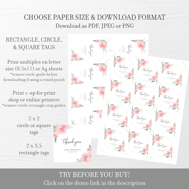 Printable Christening Favor Tag Template Girl Christening Etsy Canada