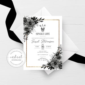 Halloween Bachelorette Party Einladung Printable, RIP Single Life Bachelorette Invite Template, Gothic Bachelorette, INSTANT DOWNLOAD DA100