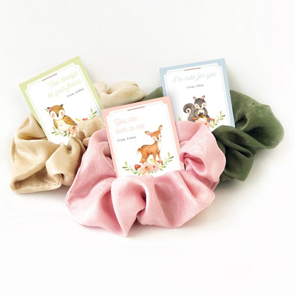 Woodland Valentinskarte mit Scrunchie, Waldtiere Valentinstag Geschenk Kinder, Waldtiere Waldtiere Mitbringsel W100