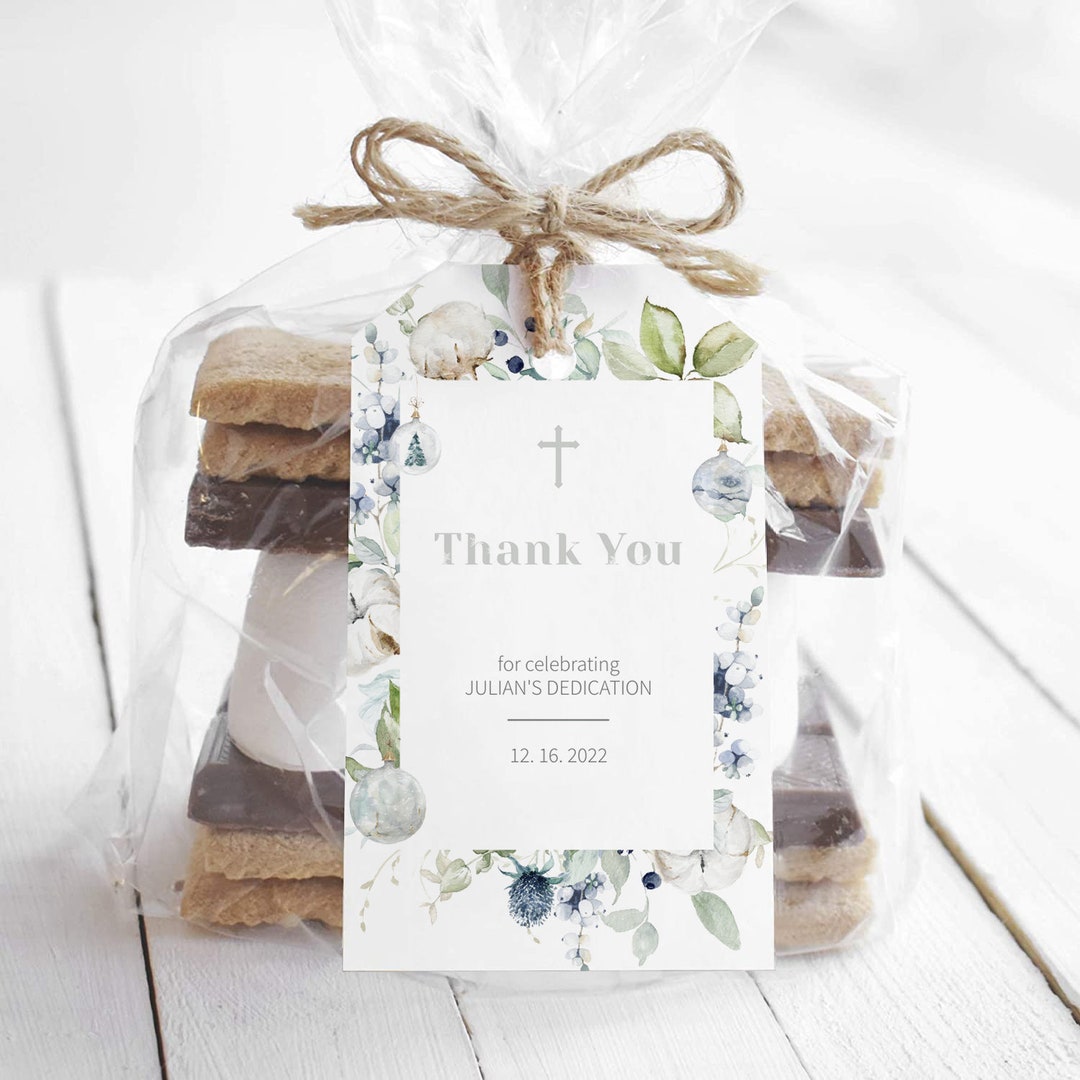 Dedication Tag Layout Christmas Baby Dedication Favor Tags Printable Template, Pastel Winter ...