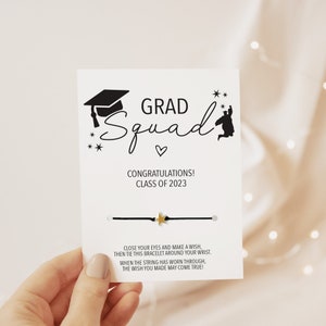 Cadeaux de remise des diplômes, bracelet Faites un vœu, cadeaux de remise des diplômes, promotion 2025, carte de remise des diplômes, cadeaux de remise des diplômes Grad Squad