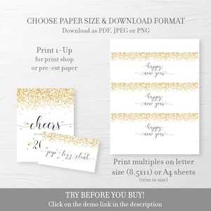 Printable New Years Eve Wine Bottle Labels, 2024 New Years Party Custom ...