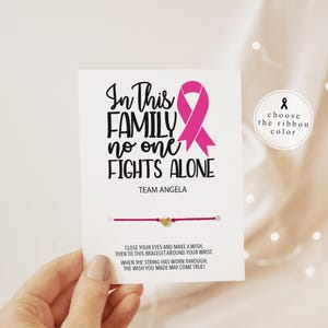 Regalo de apoyo contra el cáncer, pulseras para pedir deseos contra el cáncer, en esta familia nadie lucha solo, concienciación sobre el cáncer de mama, regalos contra el cáncer de mama