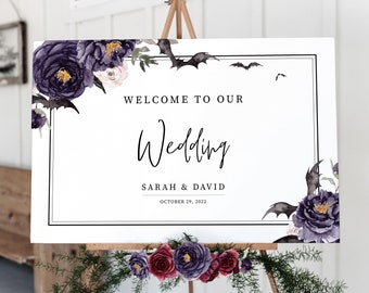 Halloween Wedding Welcome Sign Printable Template, Gothic Wedding Sign, Welcome To Our Wedding Sign, DIGITAL DOWNLOAD H100