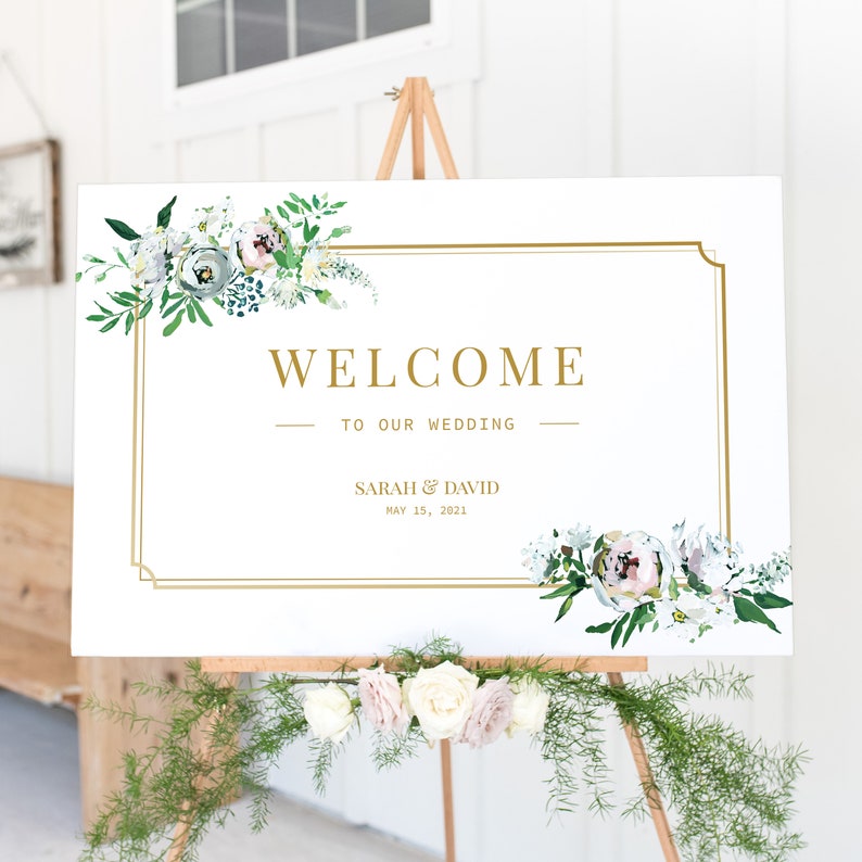 DIGITAL DOWNLOAD Gold Floral Wedding Signs Large Welcome Sign Printable BGF100 Personalized Wedding Welcome Sign Template