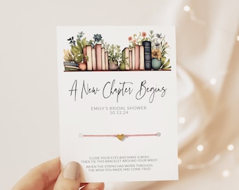 Book Themed Bridal Shower Favors, Wish Bracelet, A New Chapter Begins, Book Bridal Shower Thank You Guest Gift, Book Lover Shower