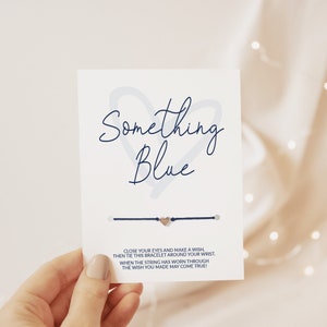 Quelque chose de bleu pour la mariée, bracelet réaliser un vœu, cadeau de la mariée, articles de la boîte de demoiselle d'honneur, cadeau de fête nuptiale, carte quelque chose de bleu, cadeau future mariée