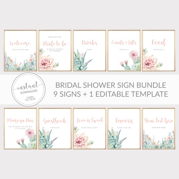 Succulent Bridal Shower Sign Bundle, Cactus Bridal Shower Table Signs Printable, Succulent Bridal Shower Decorations, DIGITAL DOWNLOAD CS100