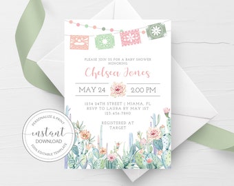 Fiesta Baby Shower Invitation Template, Printable Cactus Baby Shower Invitation Instant Download, Mexican Baby Shower, DIGITAL - CS100