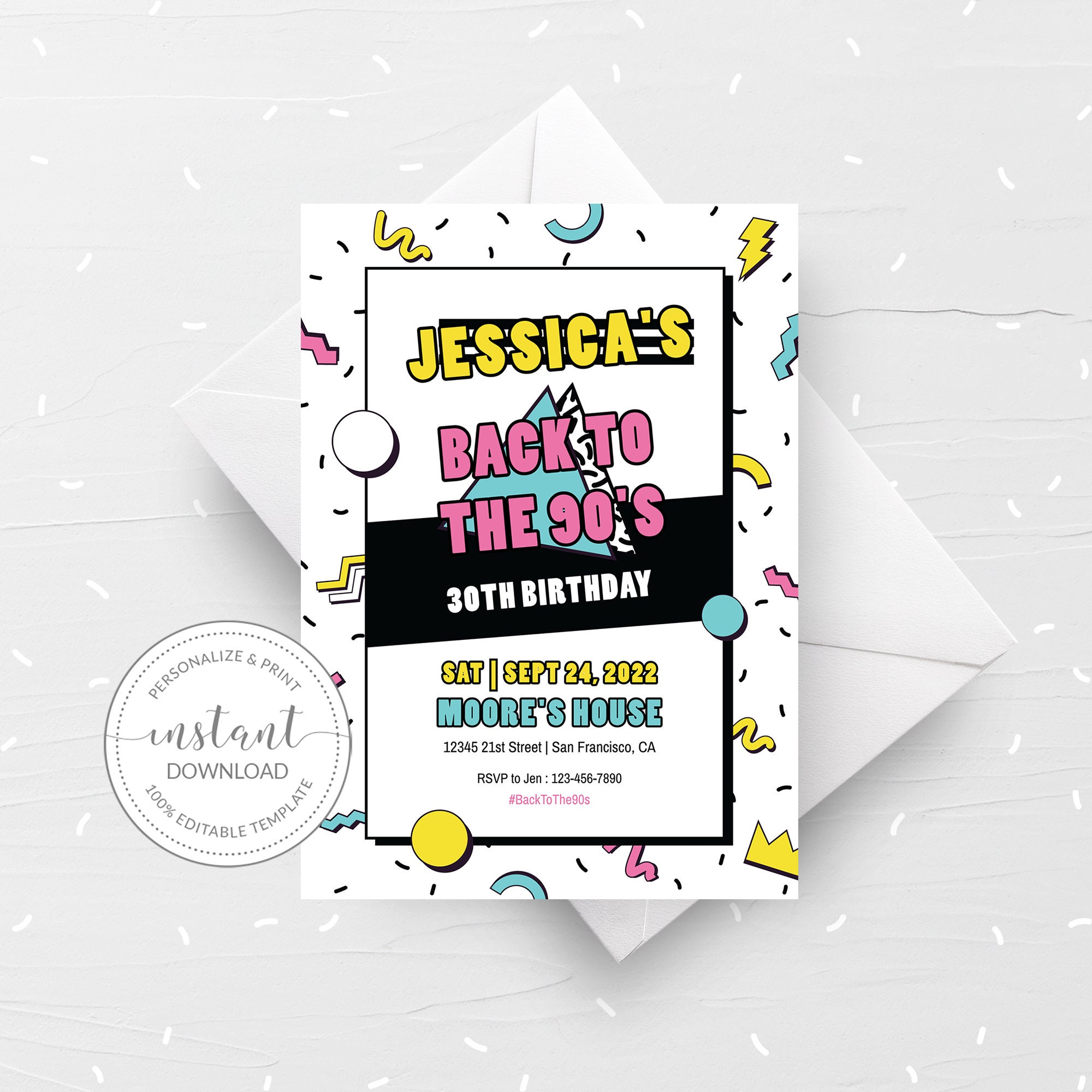 90s Party Invitation Template Printable Back To The 90s Theme Party Invite Retro Party Invitation 90s Birthday DIGITAL