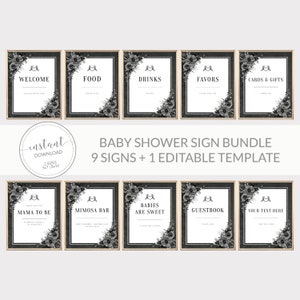 Halloween Baby Shower Sign Bundle, Gothic Baby Shower Table Signs, Printable Halloween Baby Shower Decorations, DIGITAL DOWNLOAD DA100