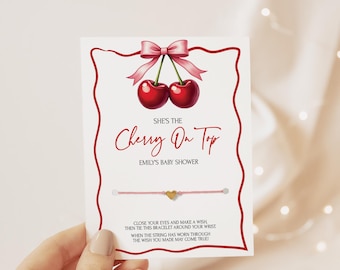 Cherry Baby Shower Favors, Wish Bracelet, She's The Cherry On Top, Cherries Theme Baby Shower Thank You Guest Gifts