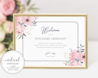 Navy and Blush Wedding Welcome Sign Printable, Unplugged Wedding Sign Template, Wedding Unplugged Ceremony Sign, DIGITAL DOWNLOAD - NB100