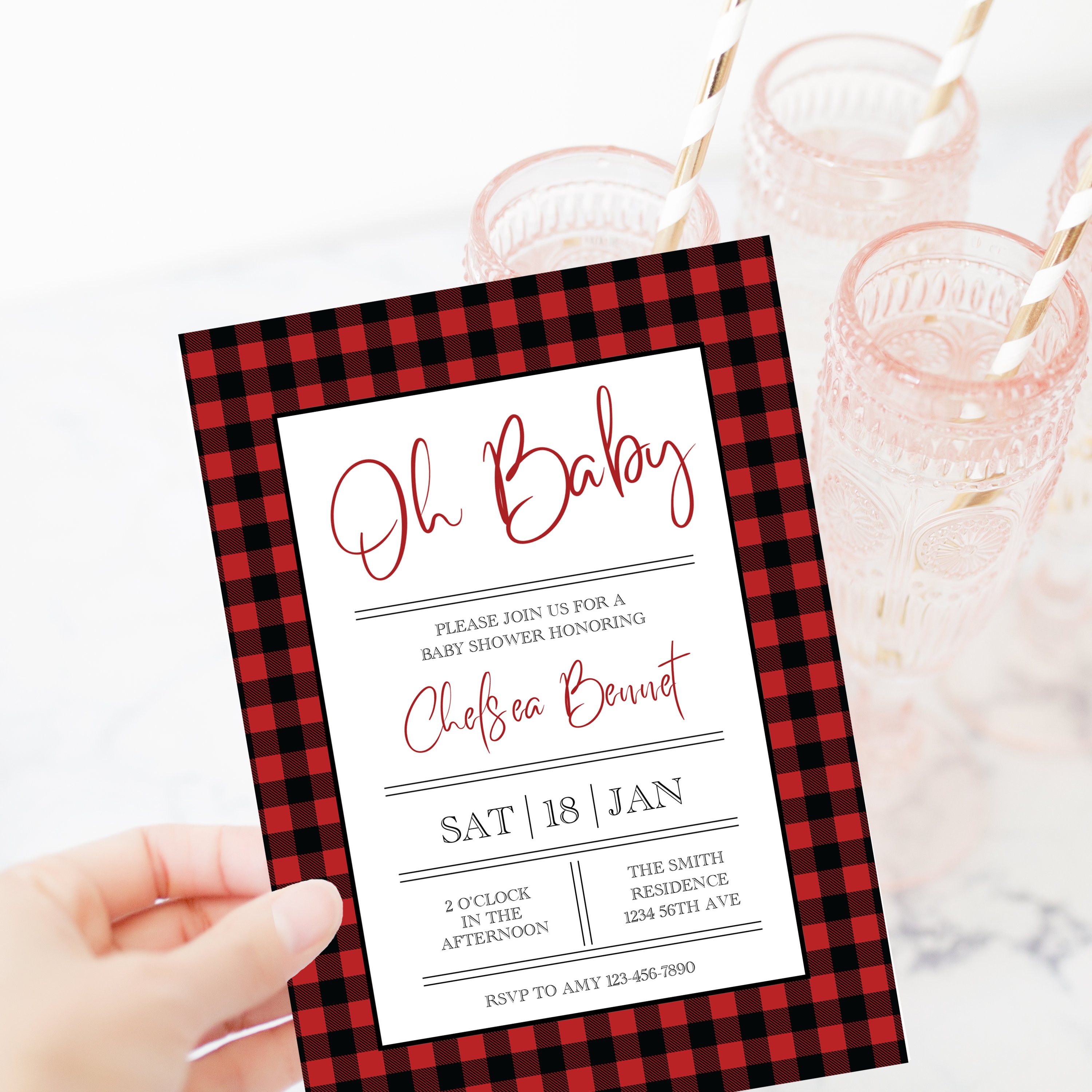 Buffalo Plaid Baby Shower Invitation Template Lumberjack Baby Etsy