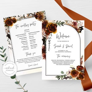 Gothic Wedding Program Template, Halloween Wedding Programs, Editable Wedding Program, Ceremony Program Printable, 5x7 INSTANT DOWNLOAD H300