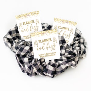 Flannel and Fizz Bachelorette Party Favors, Buffalo Plaid Hair Scrunchie, Mountain Bach Gift for Guests, Winter Bachelorette, Camp Bach