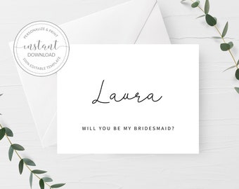 Personalized Bridesmaid Proposal Card Printable, Bridesmaid Proposal Card Template, Will You Be My Bridesmaid, DIGITAL DOWNLOAD, A2 Size