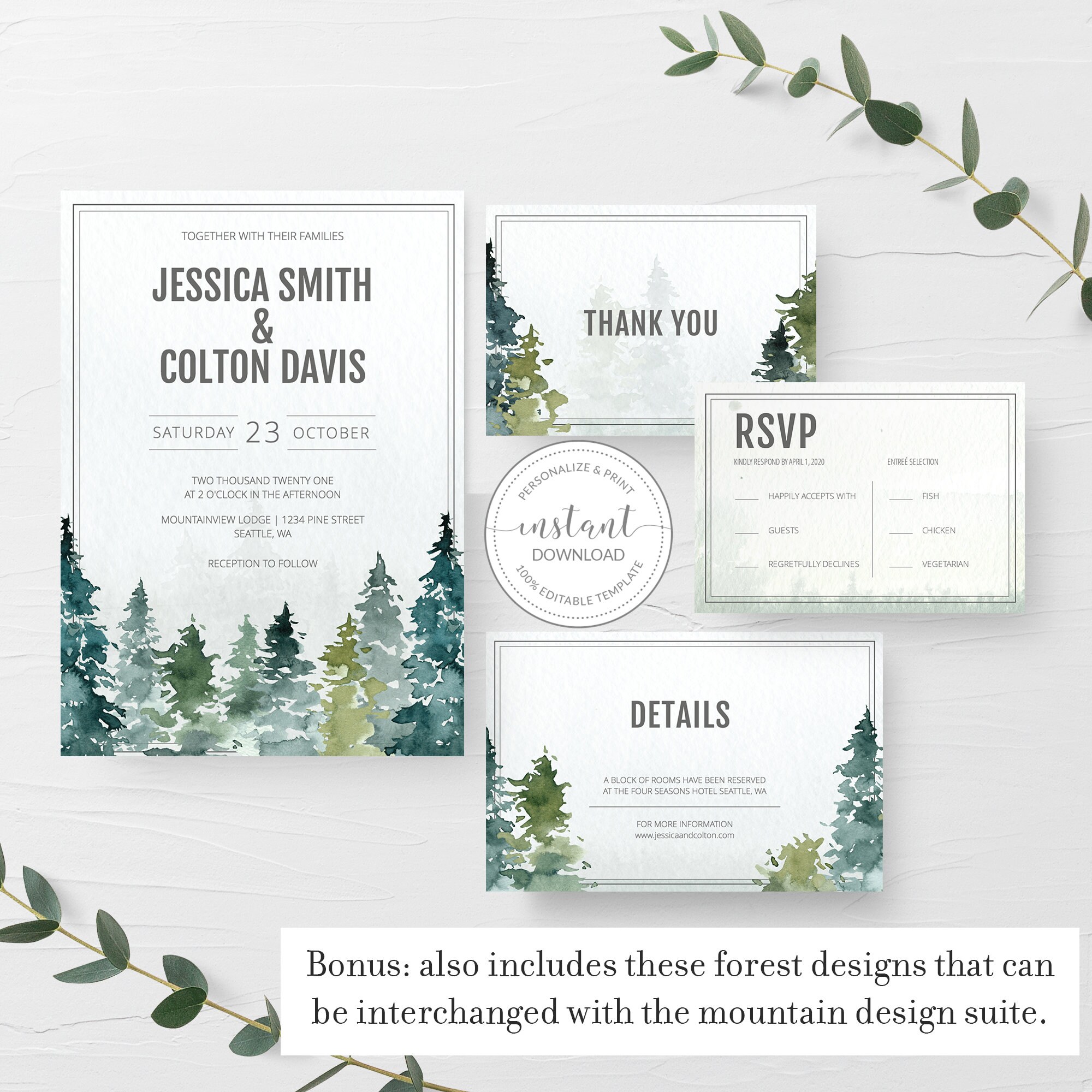 Mountain Wedding Invitation Template Wedding Invite Mountain | Etsy