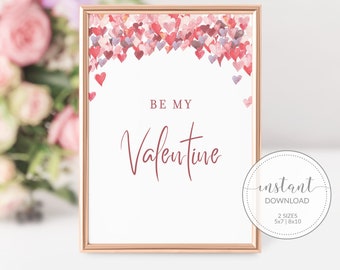 Be My Valentine Sign Printable, Valentines Day Decor, Valentines Day Party Decorations, Valentines Party Sign, INSTANT DOWNLOAD - VH100
