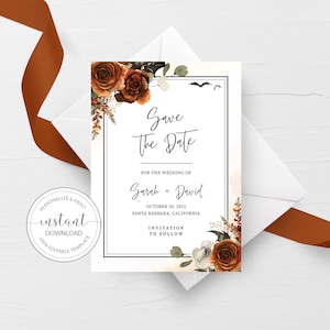 Gothic Save The Date Vorlage, bearbeitbare Save The Date Karte, Halloween Hochzeit Save The Date Printable 5x7 SOFORT DOWNLOAD - H300