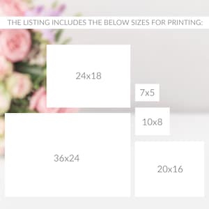 May include: Image showing the available print sizes: 24x18 inches, 7x5 inches, 10x8 inches, 36x24 inches, and 20x16 inches. The text at the top reads: "THE LISTING INCLUDES THE BELOW SIZES FOR PRINTING:"
