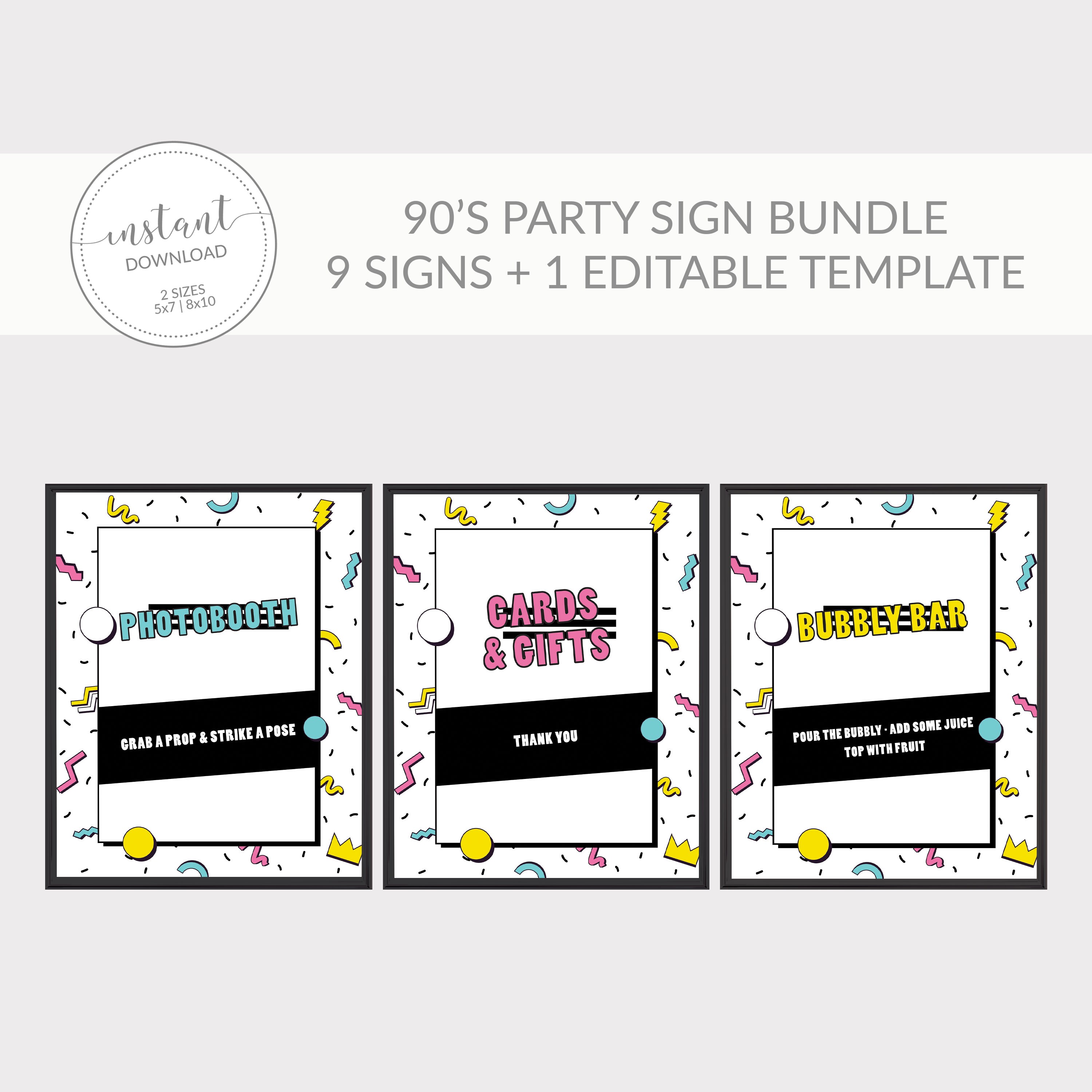 90s Party Sign Bundle, Printable 90s Party Decorations, 90s Birthday ...