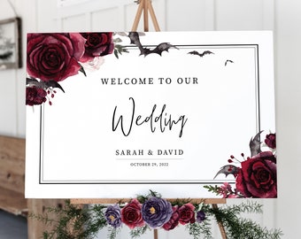Halloween Wedding Welcome Sign Printable Template, Gothic Wedding Sign, Welcome To Our Wedding Sign, DIGITAL DOWNLOAD H100