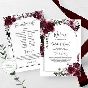 Halloween Wedding Program Template, Gothic Wedding Programs, Editable Wedding Program, Ceremony Program Printable, 5x7 INSTANT DOWNLOAD H100