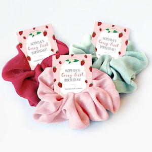 Strawberry 1st Birthday Party Favors, Scrunchie Hair Tie Favors, Berry First Birthday Goodie Bag Fillers, Strawberry Party Thank You