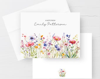 Personalized Note Cards With Envelopes, Wildflower Stationery Notecards With Envelopes, Custom Note Cards, Letter Stationary Set of 12