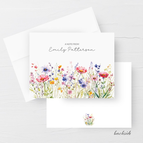 Personalized Note Cards With Envelopes, Wildflower Stationery Notecards With Envelopes, Custom Note Cards, Letter Stationary Set of 12