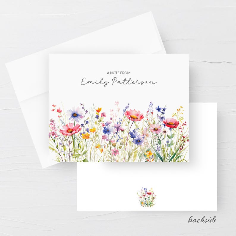 May include: A note card with a watercolor illustration of a field of wildflowers. The card has the text "A note from Emily Patterson" at the top.