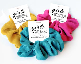 Weekendcadeaus meisjes, haar scrunchie weekendbedankjes meisjes, Las Vegas meisjesweekendje weg, Cheaper Than Therapy, reiscadeaus meisjes