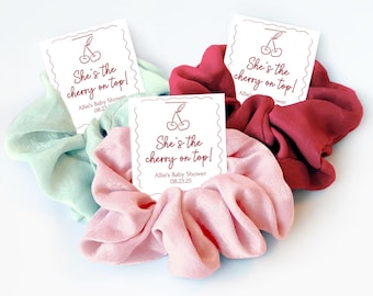 Cherry Baby Shower Favors, Hair Scrunchies, She's The Cherry On Top, Cherries Theme Baby Shower Thank You Guest Gifts