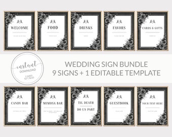 Gothic Wedding Sign Bundle, Halloween Wedding Table Signs, Printable Wedding Decorations, Til Death Do Us Part, DIGITAL DOWNLOAD DA100