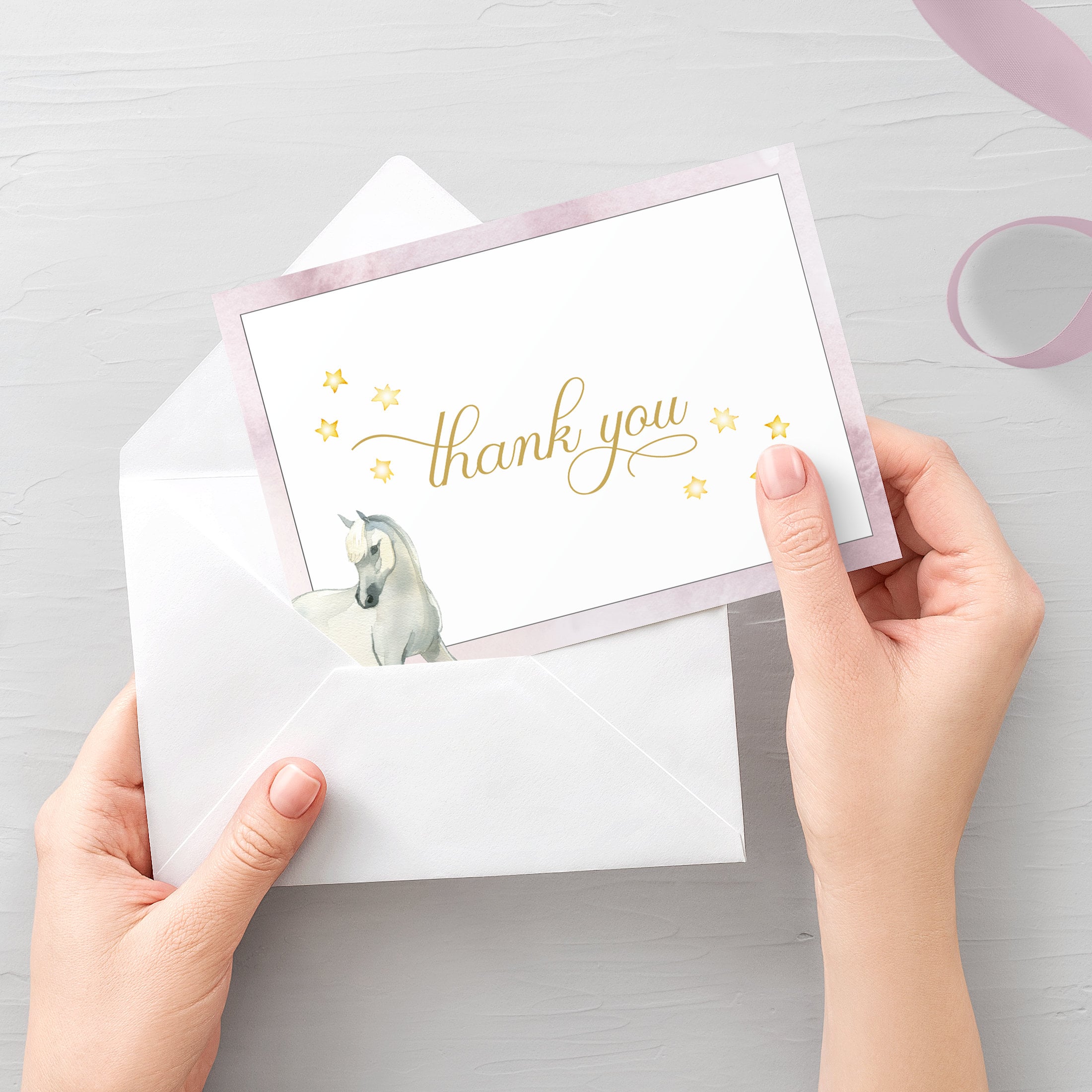 Horse Thank You Card Printable Horse Thank You Note Folded | Etsy