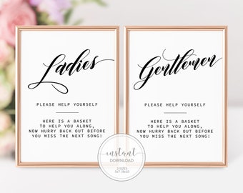 Wedding Bathroom Basket Sign, Ladies Bathroom Sign Wedding, Gentlemen Bathroom Sign at Wedding, Bathroom Wedding Sign Printable - SFB100