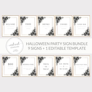 Halloween Party Sign Bundle, Gothic Birthday Party Table Signs, Printable Halloween Party Decorations, Skeleton Hand, DIGITAL DOWNLOAD DA100